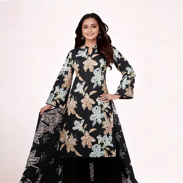 Black_Cotton_Floral_Print_Unstitched_Suit_Set_For_Women