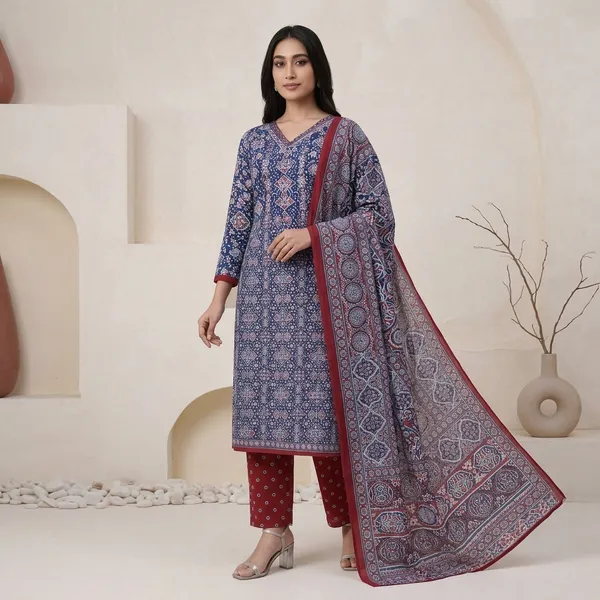 Blue_Cotton_Printed_Unstitched_Suit_Set_For_Women