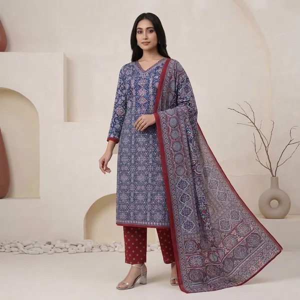 Blue_Cotton_Printed_Unstitched_Suit_Set_For_Women