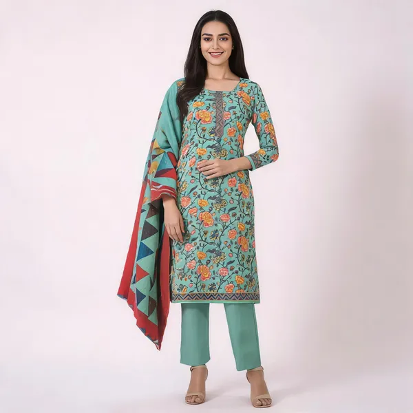 Turquoise_Cotton_Floral_Print_Unstitched_Suit_Set_For_Women