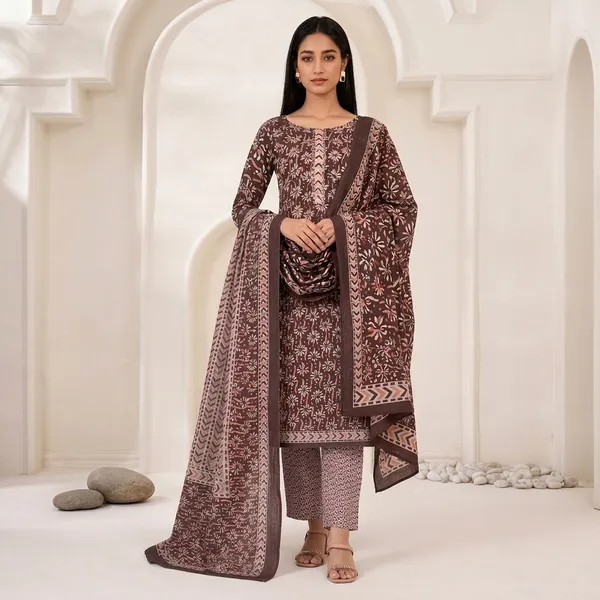 Brown_Cotton_Printed_Unstitched_Suit_Set_For_Women