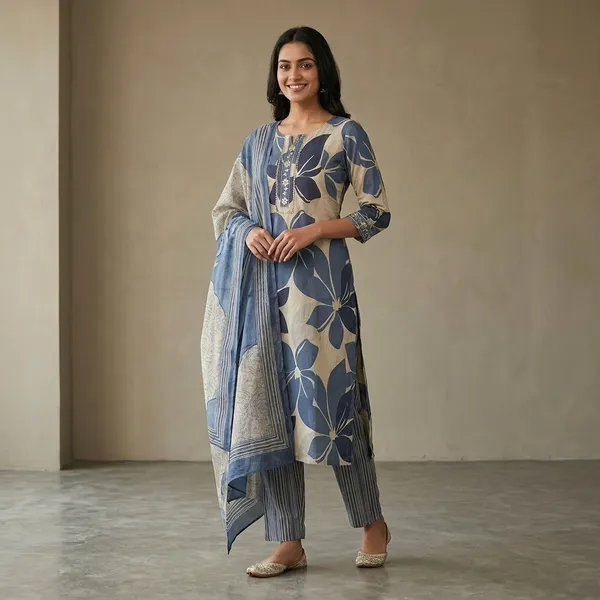 Blue_Cotton_Floral_Printed_Unstitched_Three-Piece_Suit_Set_For_Women