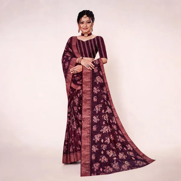 Maroon_Georgette_Floral_Print_Saree_For_Women
