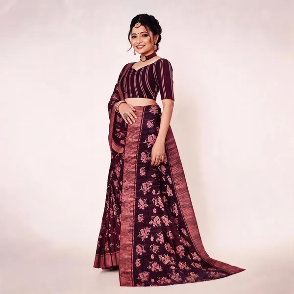 Maroon_Georgette_Floral_Print_Saree_For_Women