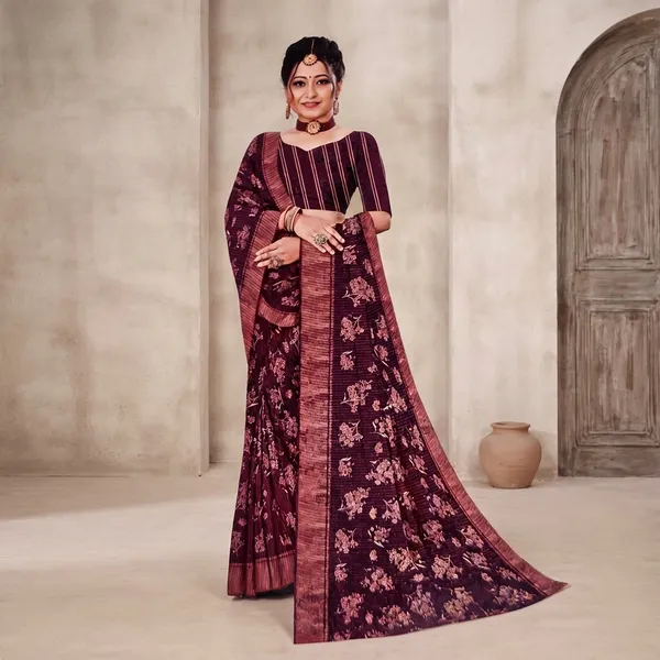 Maroon_Georgette_Floral_Print_Saree_For_Women