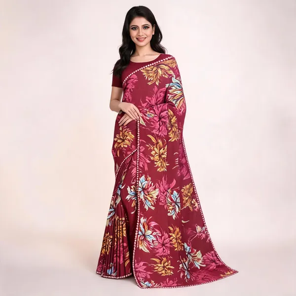 Maroon_Georgette_Floral_Print_Saree_For_Women
