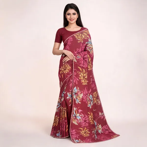 Maroon_Georgette_Floral_Print_Saree_For_Women