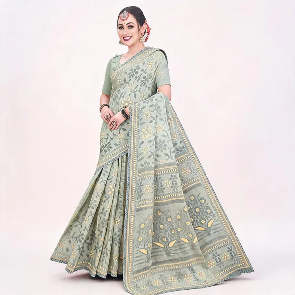 Sage_Green_Pure_Cotton_Floral_Print_Saree_For_Women