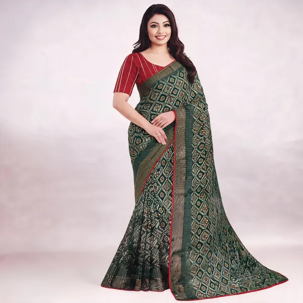 Green_Georgette_Printed_Saree_For_Women