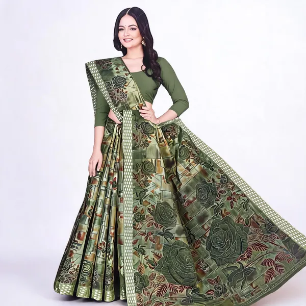 Green_Pure_Cotton_Floral_Print_Saree_For_Women