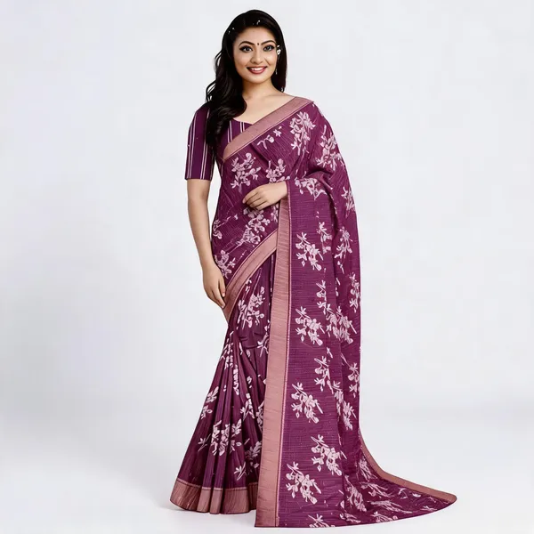 Purple_Georgette_Floral_Print_Saree_For_Women