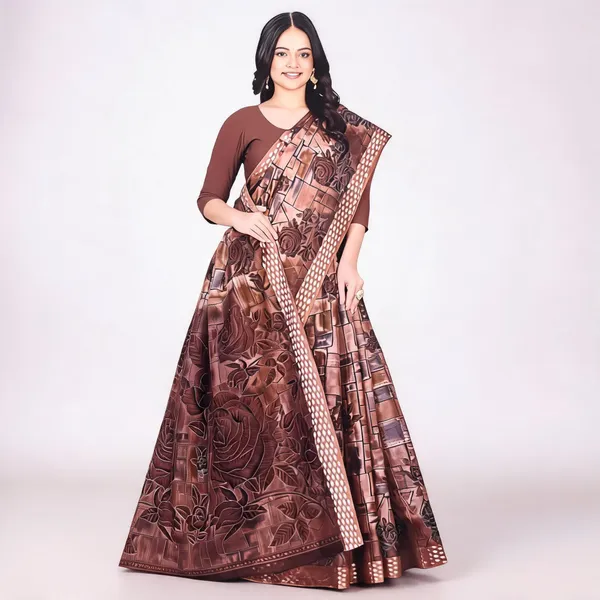 Brown_Pure_Cotton_Printed_Saree_For_Women