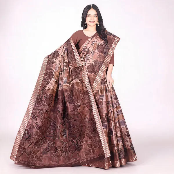 Brown_Pure_Cotton_Printed_Saree_For_Women