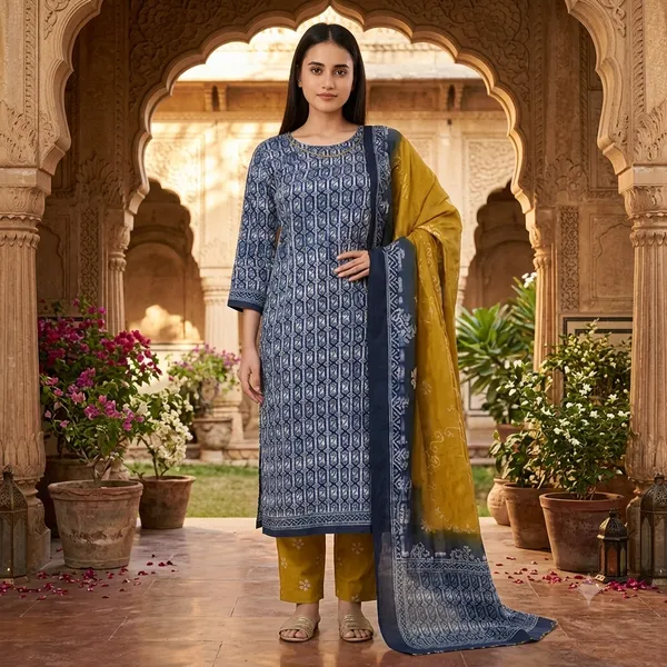 Blue_Cotton_Printed_Salwar_Suit_Set_For_Women
