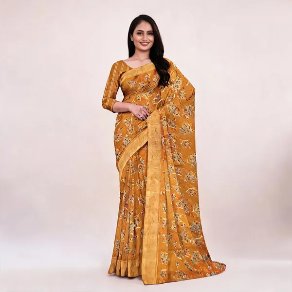 Mustard_Georgette_Floral_Print_Saree_For_Women