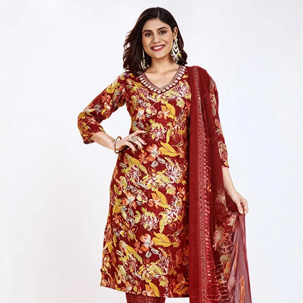 Maroon_Cotton_Silk_Floral_Print_Straight_Kurta_Suit_Set_For_Women
