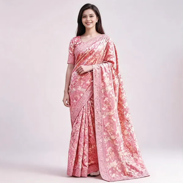 Pink_Georgette_Floral_Print_Saree_For_Women