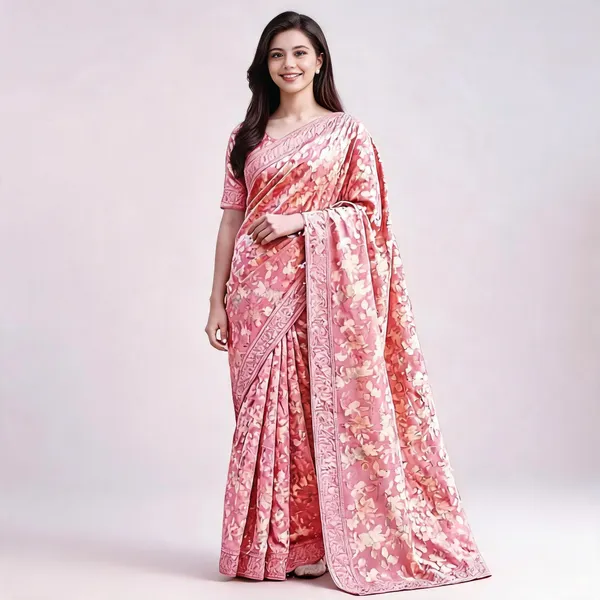 Pink_Georgette_Floral_Print_Saree_For_Women