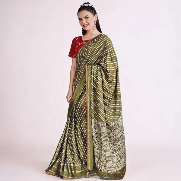 Olive_Green_Georgette_Printed_Saree_For_Women
