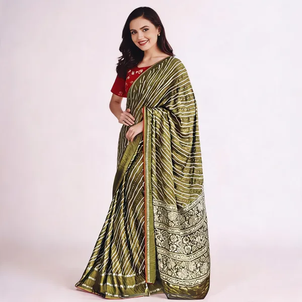 Olive_Green_Georgette_Printed_Saree_For_Women