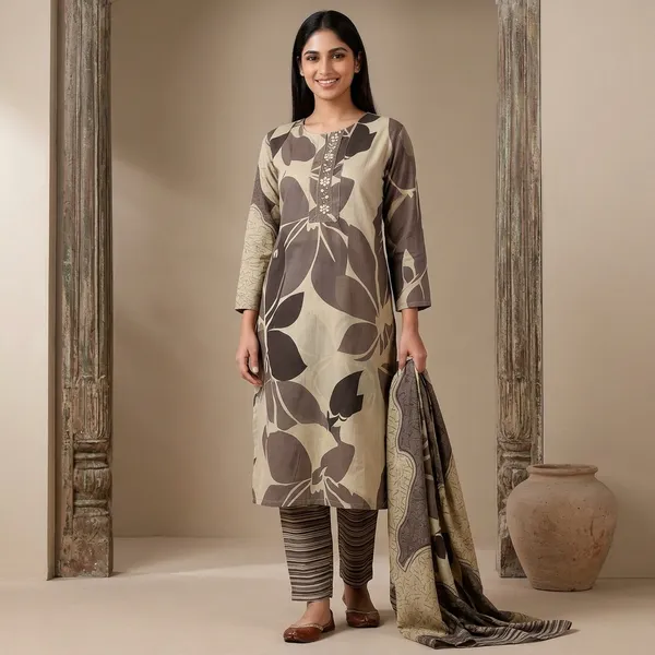 Beige_Cotton_Printed_Embellished_Unstitched_Suit_Set_For_Women