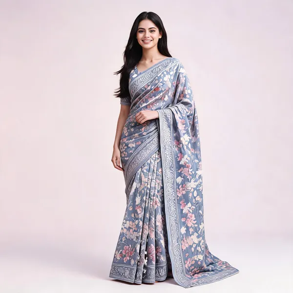Grey_Georgette_Floral_Print_Saree_For_Women
