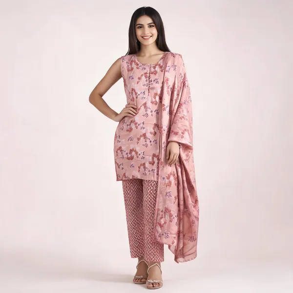 Pink_Cotton_Sleeveless_Floral_Print_Kurta_Suit_Set_For_Women