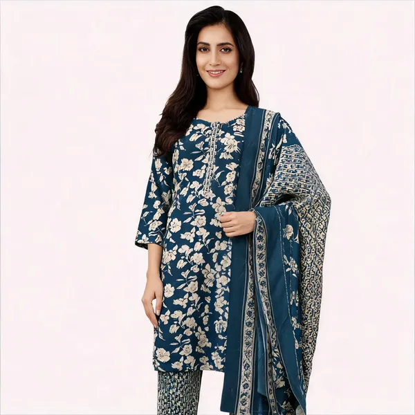 Navy_Blue_Cotton_Floral_Print_Straight_Suit_Set_For_Women