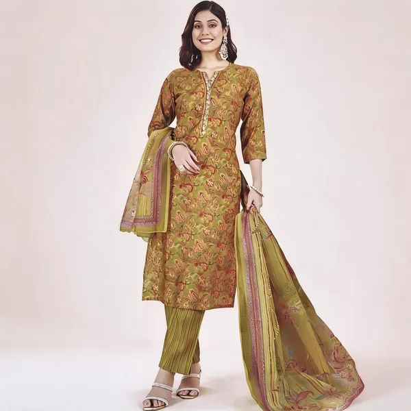 Olive_Cotton_Silk_Floral_Print_Straight_Kurta_Suit_Set_For_Women