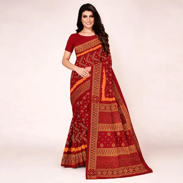 Maroon_Pure_Cotton_Traditional_Printed_Saree_For_Women