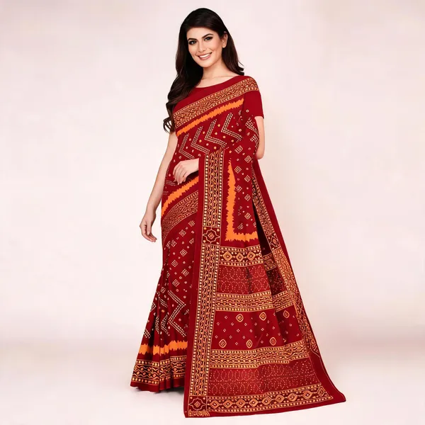 Maroon_Pure_Cotton_Traditional_Printed_Saree_For_Women
