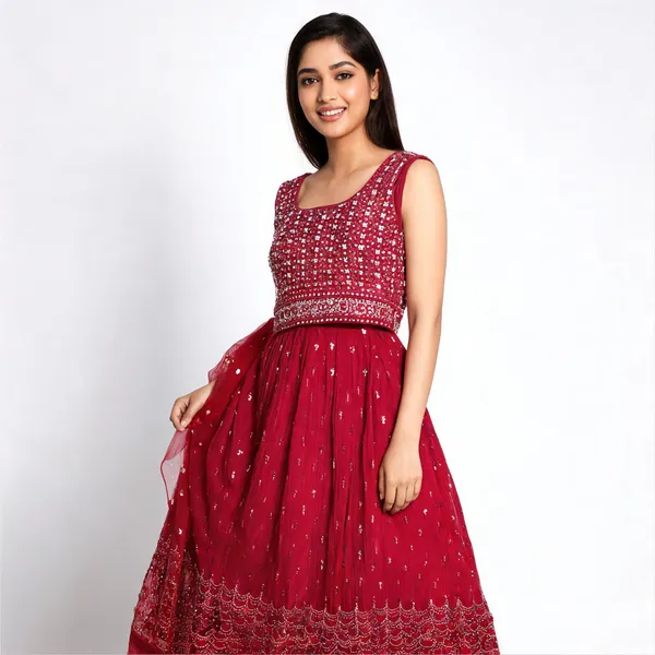 Maroon_Chinon_Embellished_Flared_Lehenga_Choli_Set_For_Girls