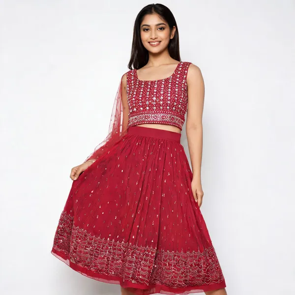Maroon_Chinon_Embellished_Flared_Lehenga_Choli_Set_For_Girls