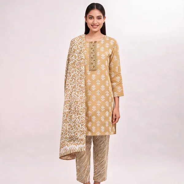 Beige_Cotton_Printed_Unstitched_Suit_Set_For_Women