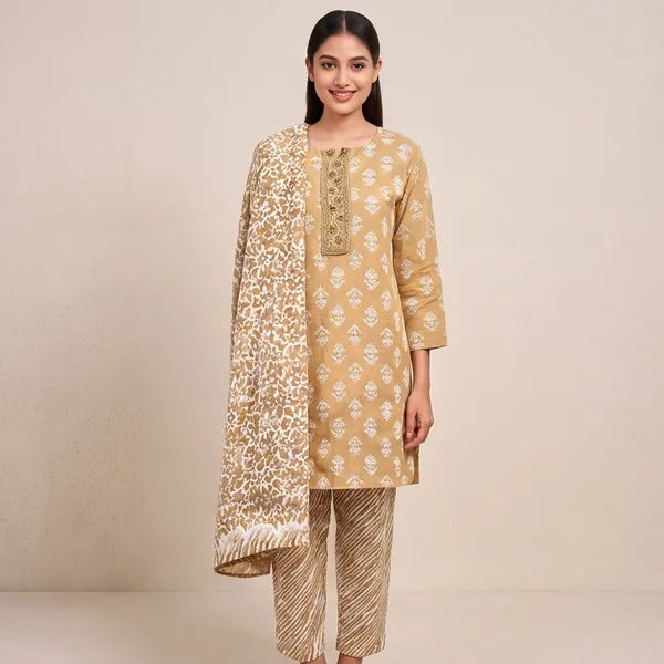 Beige_Cotton_Printed_Unstitched_Suit_Set_For_Women