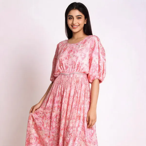 Pink_Chinon_Printed_Puff_Sleeve_Maxi_Dress_For_Women