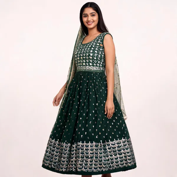 Dark_Green_Chinon_Flared_Embellished_Lehenga_Set_For_Women