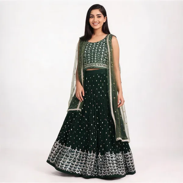 Dark_Green_Chinon_Flared_Embellished_Lehenga_Set_For_Women