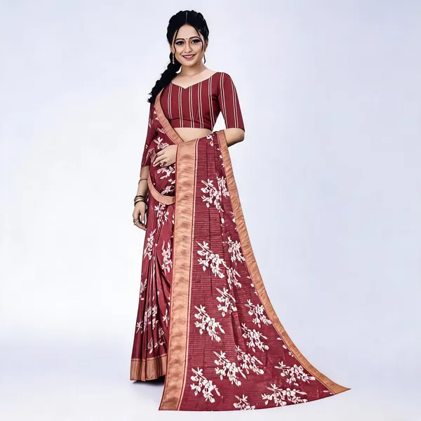Maroon_Georgette_Floral_Print_Saree_For_Women