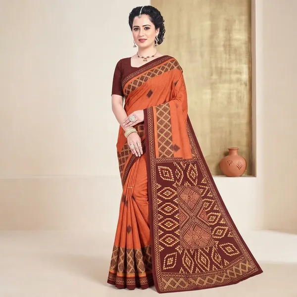 Rust_Pure_Cotton_Printed_Saree_For_Women