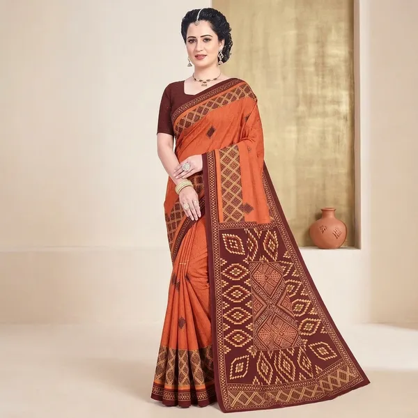 Rust_Pure_Cotton_Printed_Saree_For_Women