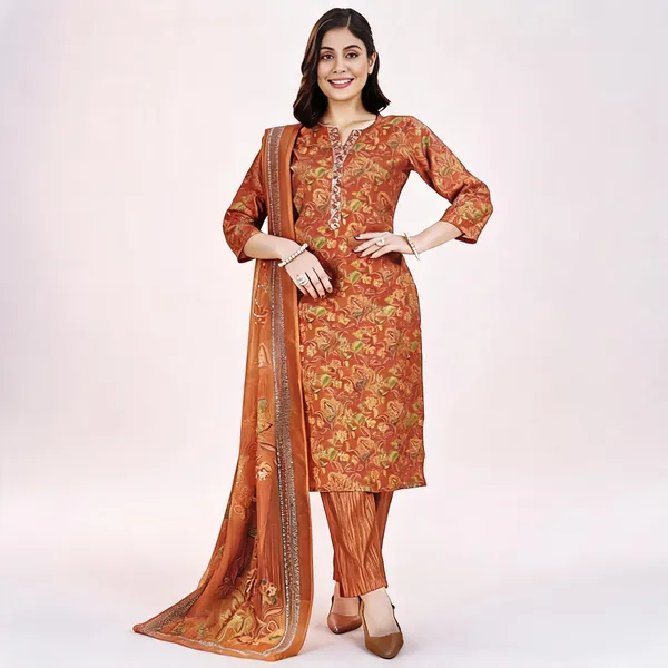 Rust_Cotton_Silk_Floral_Print_Straight_Unstitched_Suit_Set_For_Women