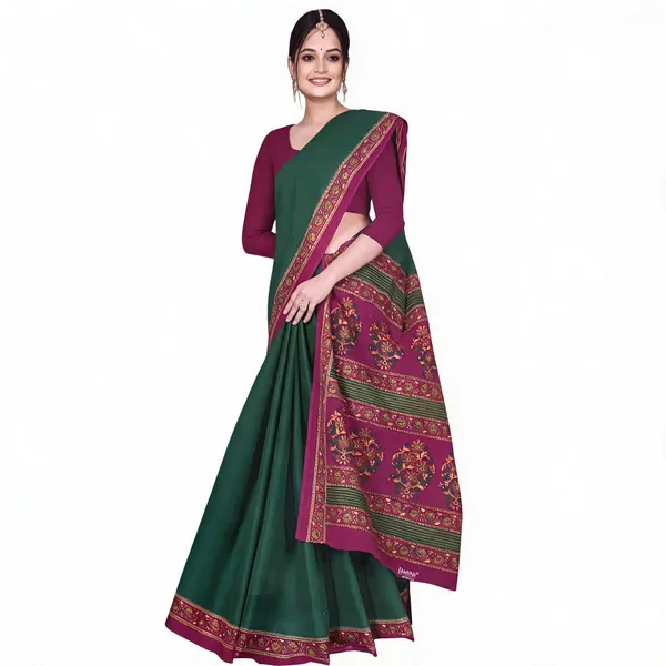 Green_Pure_Cotton_Printed_Saree_For_Women