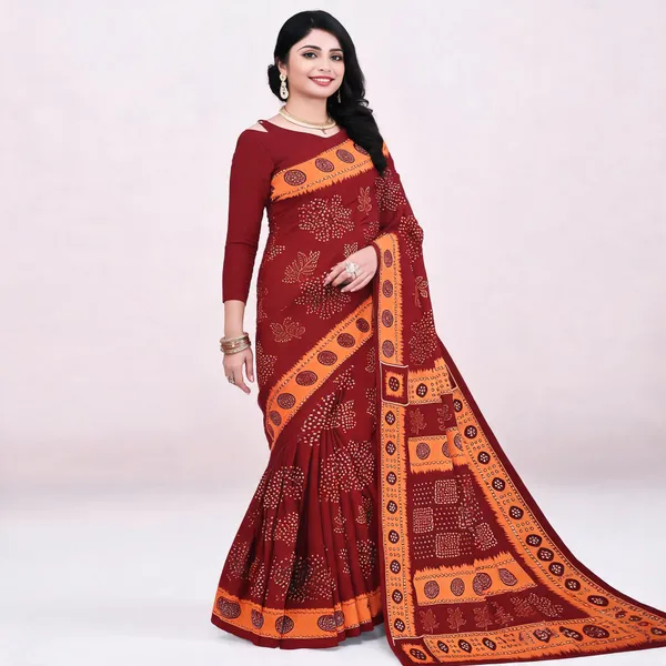 Maroon_Pure_Cotton_Printed_Saree_For_Women