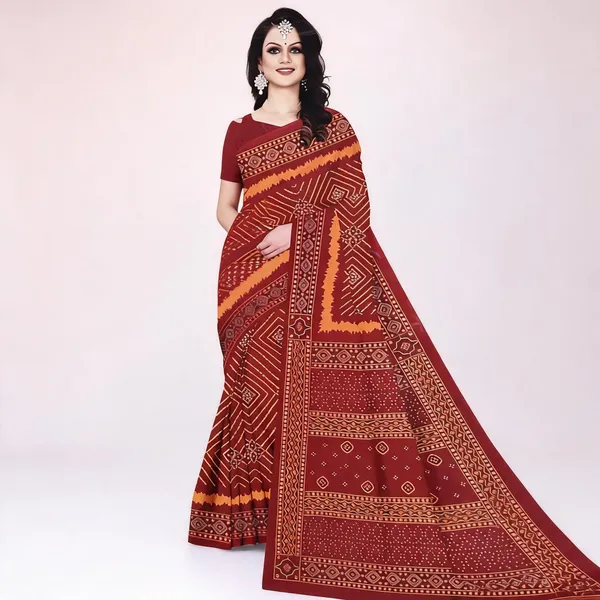 Maroon_Pure_Cotton_Geometric_Print_Saree_For_Women