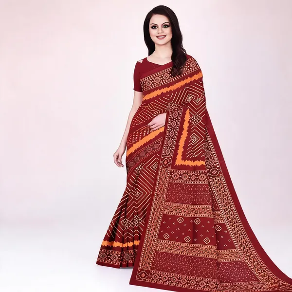 Maroon_Pure_Cotton_Geometric_Print_Saree_For_Women