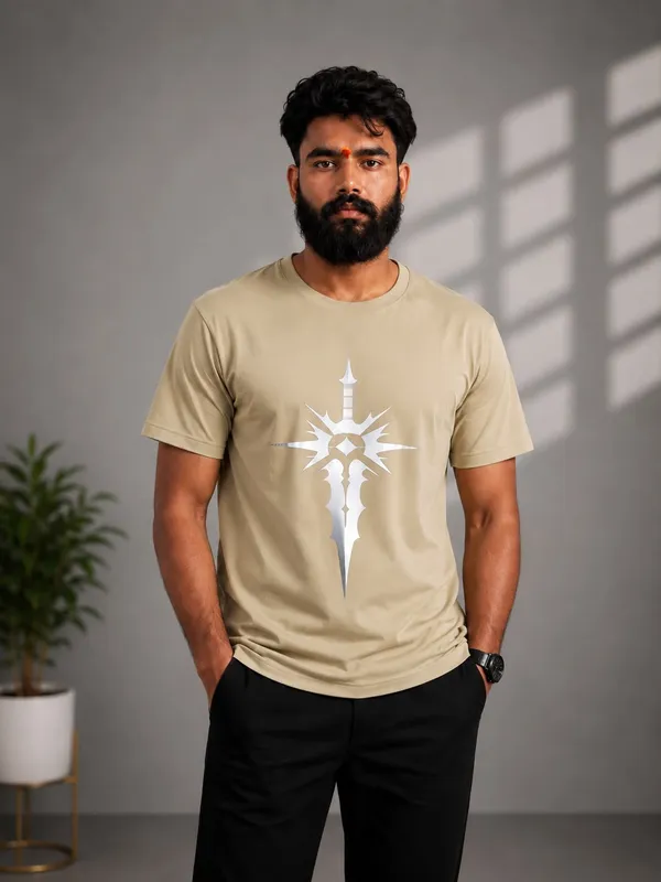 Beige_Polyester_Regular_Fit_T-Shirt_For_Unisex