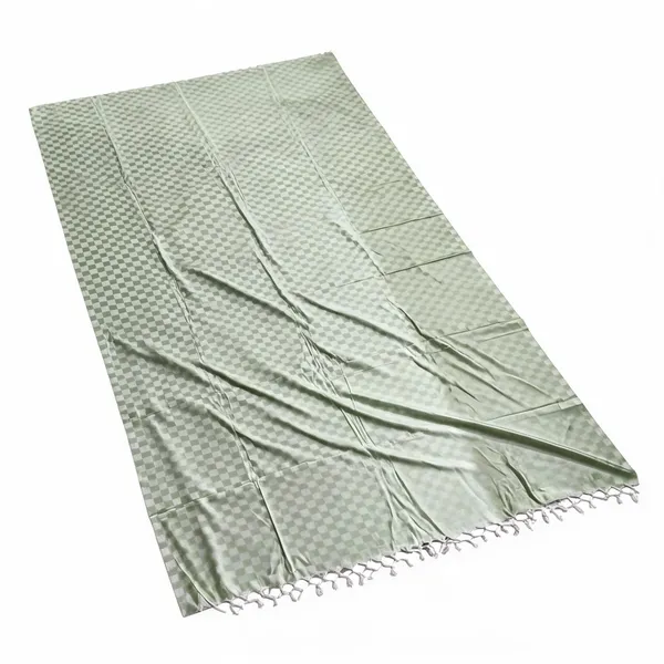 Viscose_Silk_Checkered_Light_Green_Fringed_Blanket