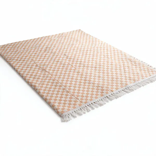 Cotton_Bedroom_Checkered_Peach_Blanket