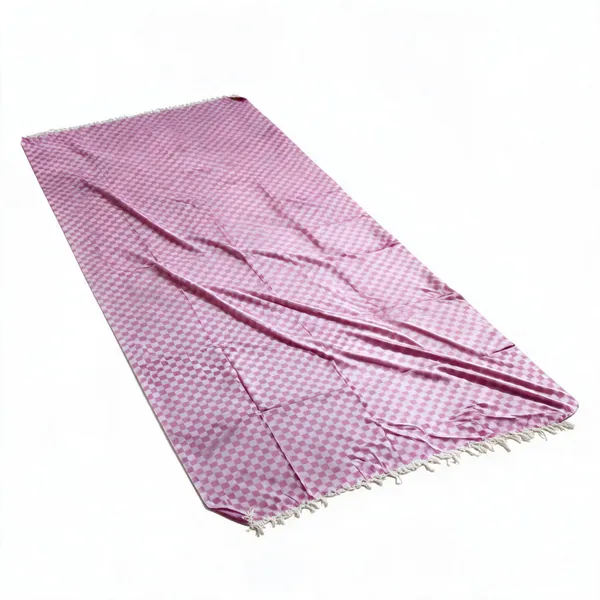 Viscose_Silk_Bedroom_Checkered_Pink_Fringed_Blanket